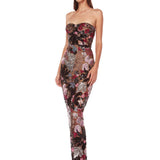Sequin Floral Strapless Maxi Dress