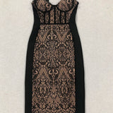 Lace Patchwork Black Midi Dress