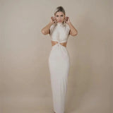 Hollow Out Turtleneck Solid Maxi Dress