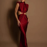 Hollow Out Turtleneck Solid Maxi Dress