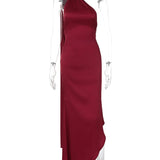 Satin Backless Halter Ribbon Black Maxi Dress