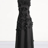 3D Flower Appliqué Mock Neck Midi Dress