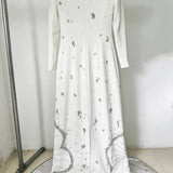 White Beads Diamond Long Sleeve Maxi Dress