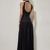 Patchwork Open Back Sleeveless Round Neck Maxi Dress