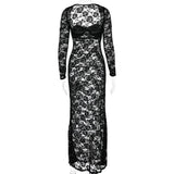 Perspective Lace Hollow Out Bodycon Maxi Dress