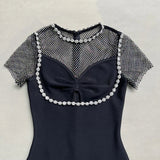 Black Diamante Evening Midi Dress