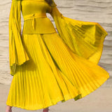 Flare Sleeves Top Elastic Waist Long Skirt Suit