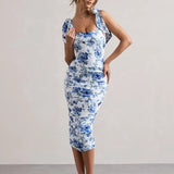 Floral Print Square Collar Midi Dress