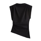Asymmetric Pleated Trim Short Sleeve Top