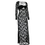 Perspective Lace Hollow Out Bodycon Maxi Dress
