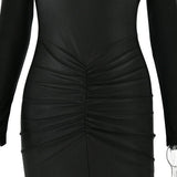 Long Sleeved Pleated Hollowed Out Maxi Dress