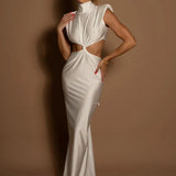 Hollow Out Turtleneck Solid Maxi Dress
