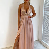 Elegant Sequins Mesh Stitching Long Party Dress