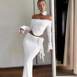 Off Shoulder Crop Top, Bodycon Maxi Skirt Set