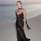 Floral Print Backless Maxi Dress