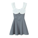 Contrast Slash Shoulder Elastic Back Mini Dress