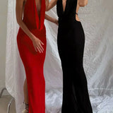Halter Low Swinging Neck Maxi Dress