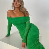 Off-shoulder Slash Neck Solid Maxi Dress
