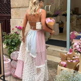 Lace Patchwork Halter Maxi Dress