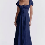 A-line Short Sleeve Single Breasted Sexy Summer Strapless Long Midi Dress