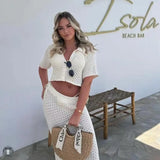 Knit Hollow Out Top and Long Skirt Suit