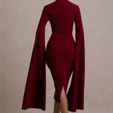Cape Long Sleeve Square Collar Midi Dress