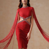 Fringe Sleeve Tassel Sequined Midi Dress