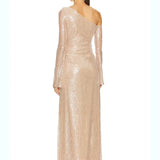 Mesh Sequin 3D Flower Long Sleeve Bodycon Maxi Dress