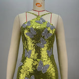 Sleeveless Mesh Sequins Butterfly Mini Dress