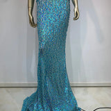 Halter Blue Sequins Sparkly Glitter Maxi Dress