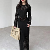 Sleeveless Patchwork Knit Maxi Dresses