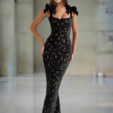 Bows Lace Bodycon Maxi Dress