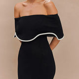 Strapless Ruffles Black Midi Dress