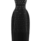 Diamonds Black Crystal Pearl Mini | Midi Dress