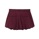 Zipper Lapel Burgundy Color Jacket and Skirt Suit