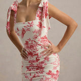 Floral Print Square Collar Midi Dress