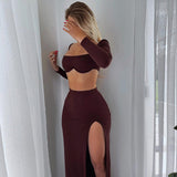 Elegant Square Collar Sexy Top and Skirt 2 Piece Set