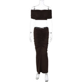 Off-shoulder Crop Top And Long Skirt Suit