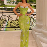Mint Green Mesh Sequins Maxi Dress