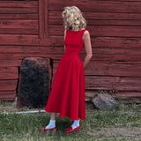 Straight Neck Sleeveless Flare Midi Dress