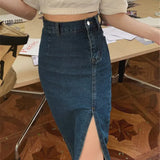 2025 Midi Spring Summer Side Split High Wasit Jeans Straight Female Skirt