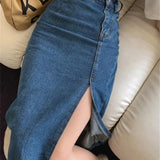2025 Midi Spring Summer Side Split High Wasit Jeans Straight Female Skirt