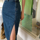 2025 Midi Spring Summer Side Split High Wasit Jeans Straight Female Skirt