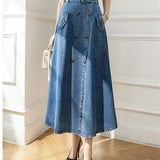 2025 Women's Long Skirt With High Wasit Double Breasted Umbrella Jeans Female Skirt