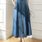 2025 Women's Long Skirt With High Wasit Double Breasted Umbrella Jeans Female Skirt