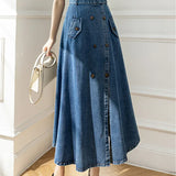 2025 Women's Long Skirt With High Wasit Double Breasted Umbrella Jeans Female Skirt