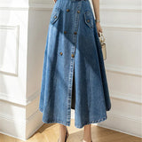 2025 Women's Long Skirt With High Wasit Double Breasted Umbrella Jeans Female Skirt