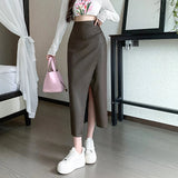 Autumn Front Split Long 2025 New High Waist Classic Office Pleated A-Line Skirt
