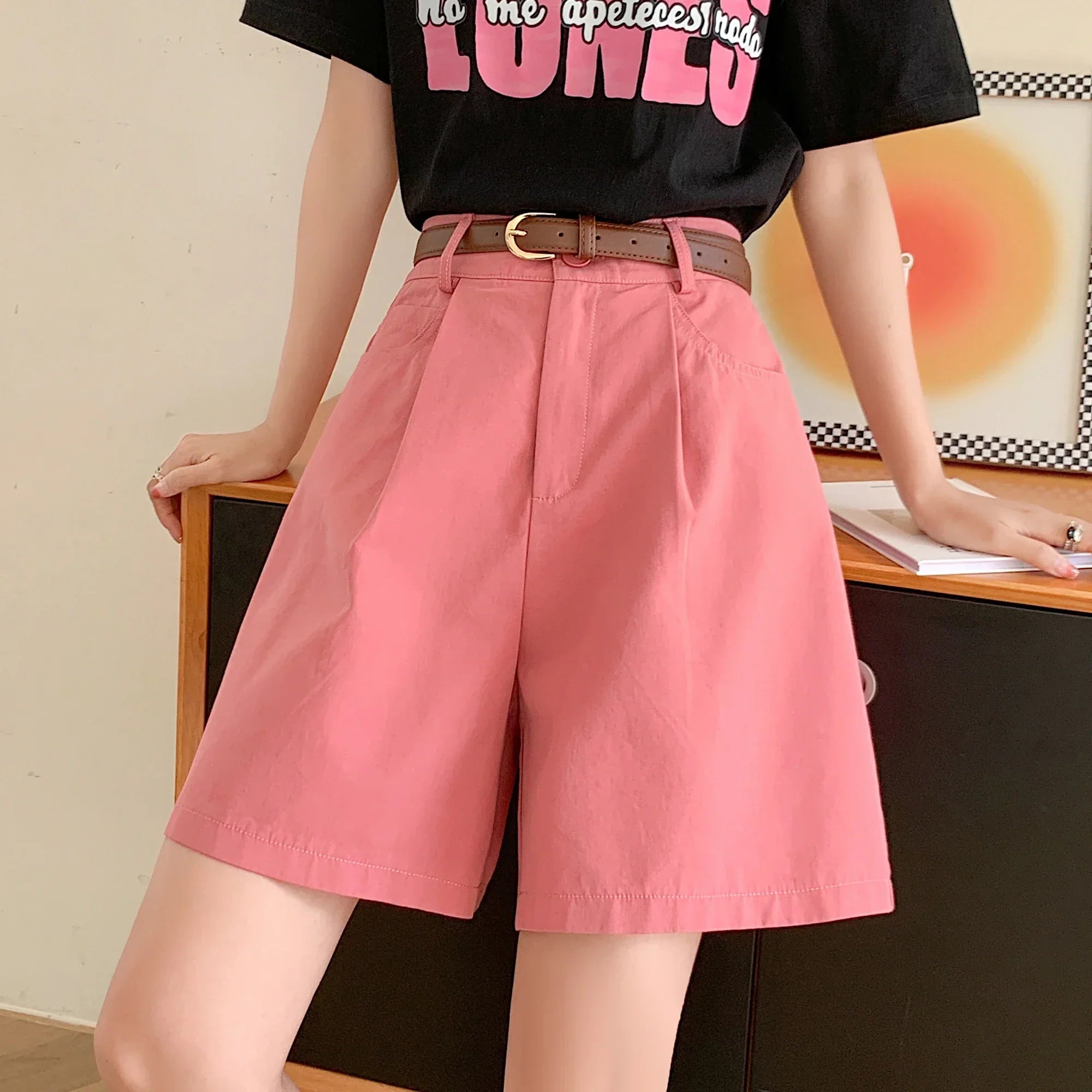 Women's Workwear Shorts High Waist Loose Casual Wide Leg Fashionable Shorts