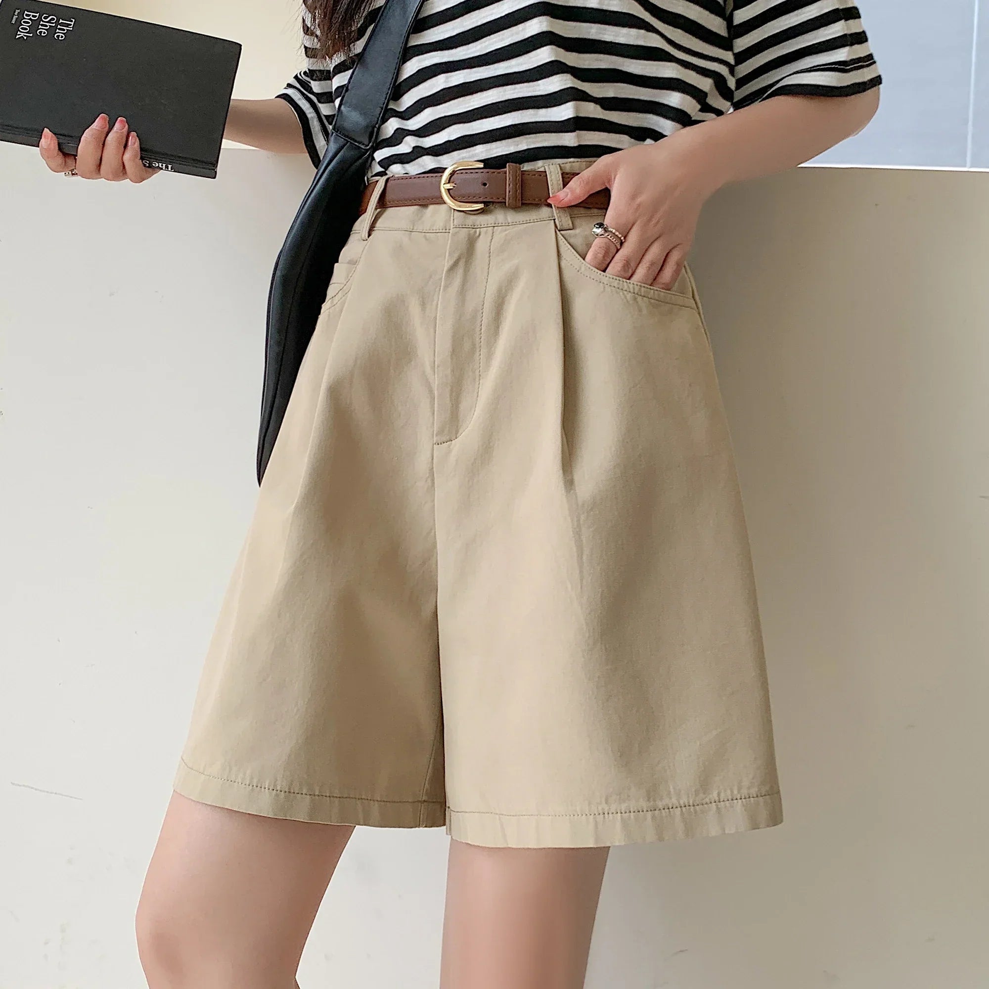 Women's Workwear Shorts High Waist Loose Casual Wide Leg Fashionable Shorts
